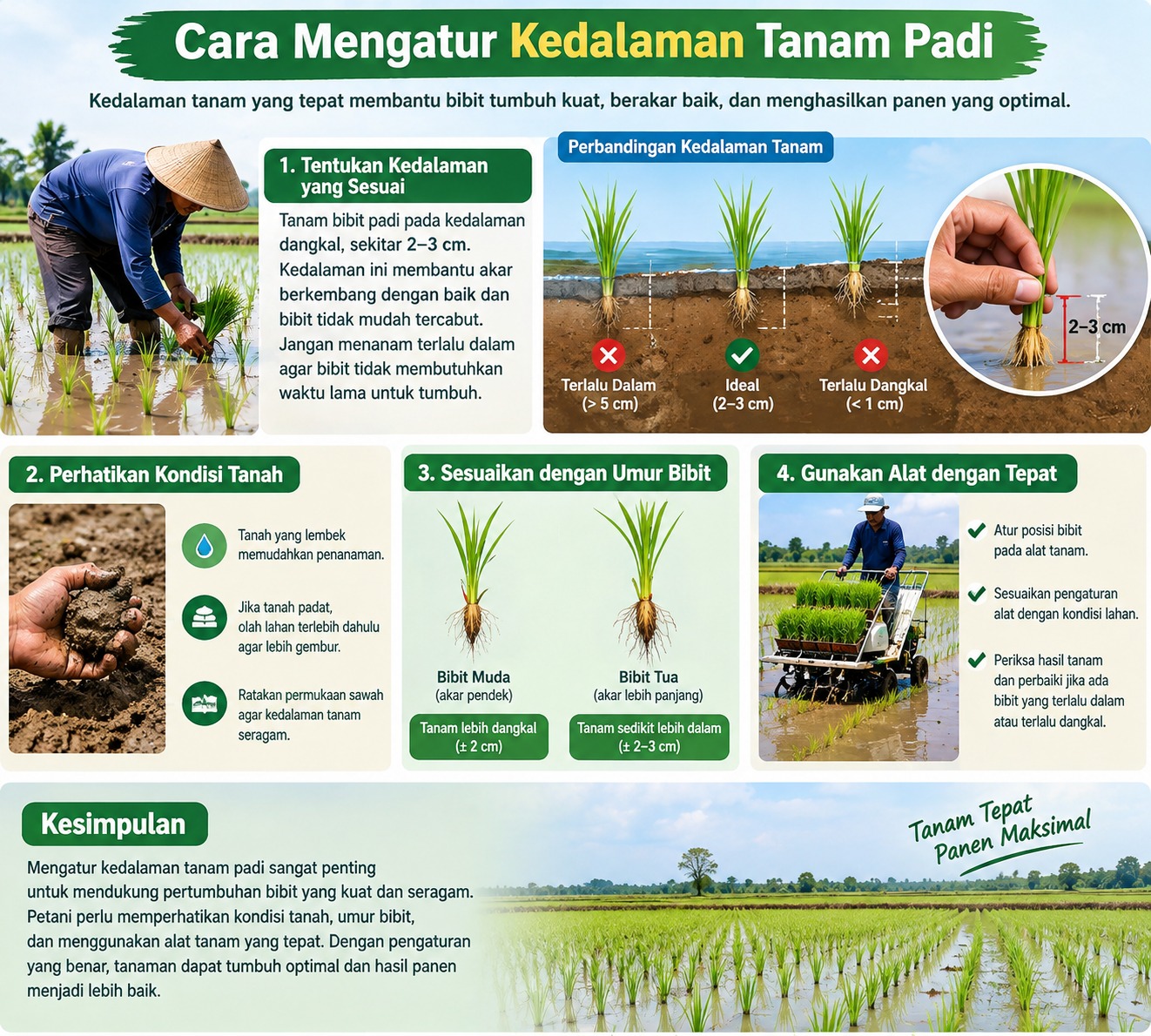 cara mengatur kedalaman tanam padi
